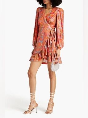 Sequined Printed Tulle Mini Wrap Dress